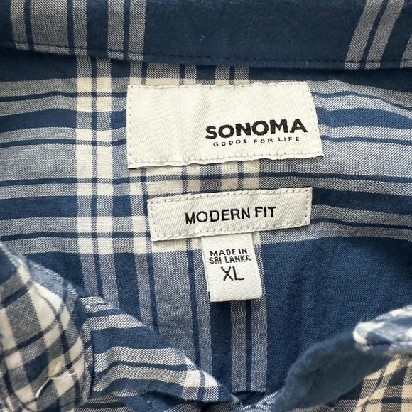 Men's Sonoma XL Long Sleeve Navy/White Plaid Casual Button Down Shirt - Picture 3 of 3